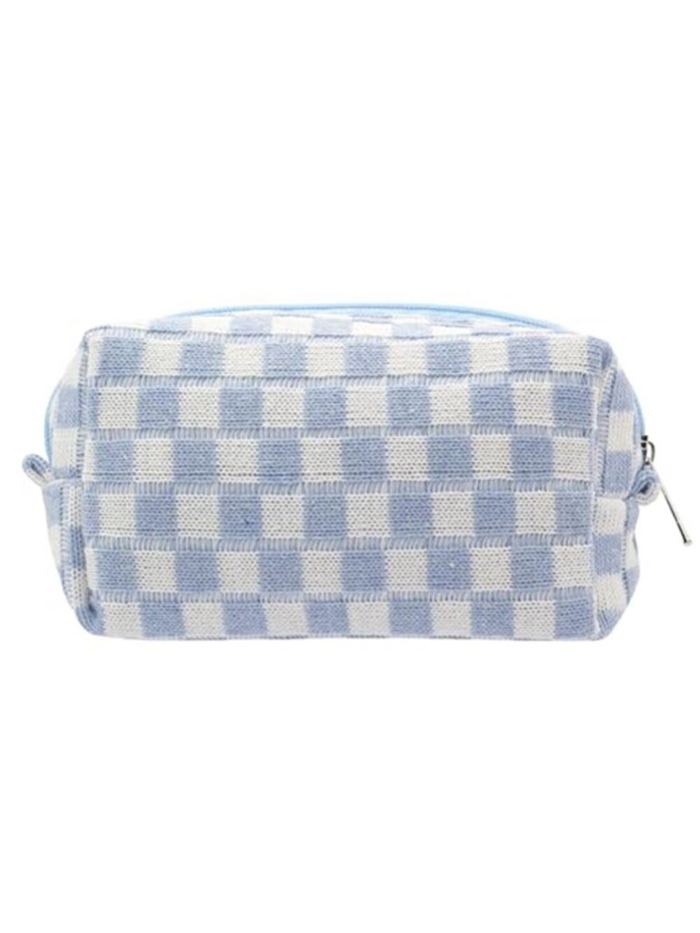 Blue Checkered Makeup Bag Small Travel Cosmetic Pouch Zipper Organizer Purse